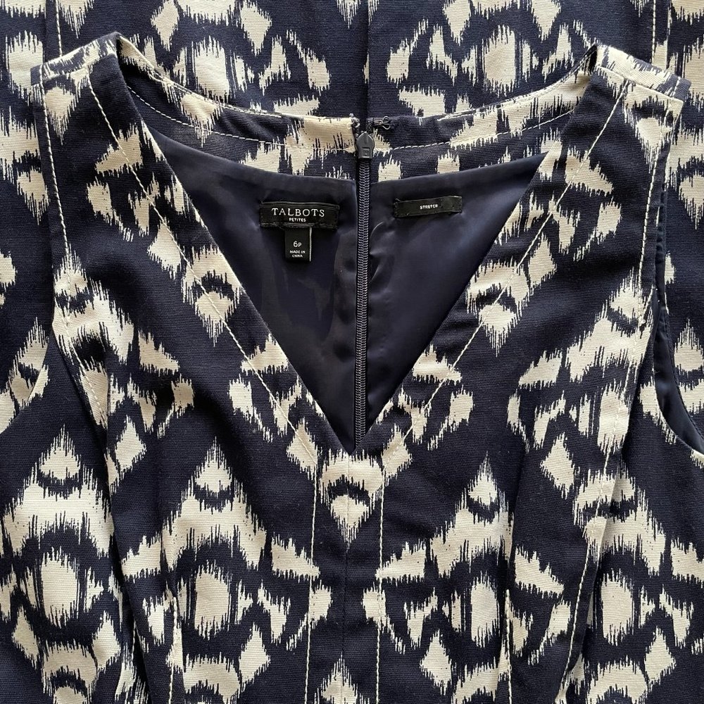 TALBOTS Navy and Beige V-Neck Dress, Womens Size 6 Petite; Ready to Ship - Picture 7 of 16